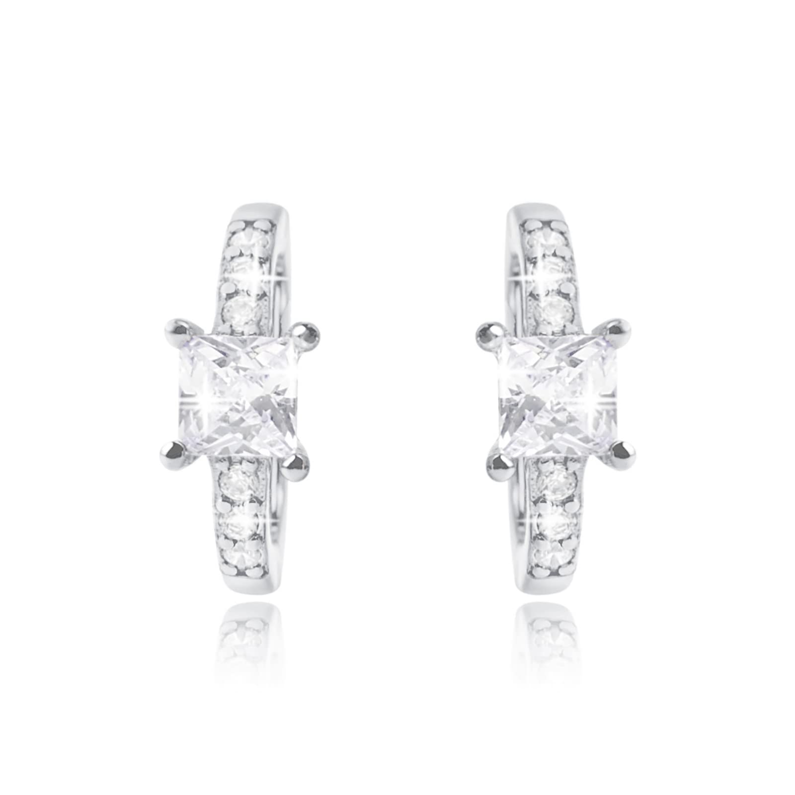 MENDOZZA Mini Hoop Earrings 925 Sterling Silver Hoops Zirconia Stone White Silver Gold 12 mm, 12 mm, Sterling Silver Cubic Zirconia, Jewellery Silver Earrings for Women