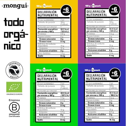 Snack orgánico para peques | Pack 16 pouches Mix Vegetales 4 Recetas – Kiwi, Espinaca, Butternut, Ciruela, Camote, Zanahoria, Mora Azul | Empresa B | MONGUI