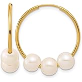 1/20 14K Gold Filled 5-6mm 3 Round White Freshwater Culture Pearl Hoop Earrings