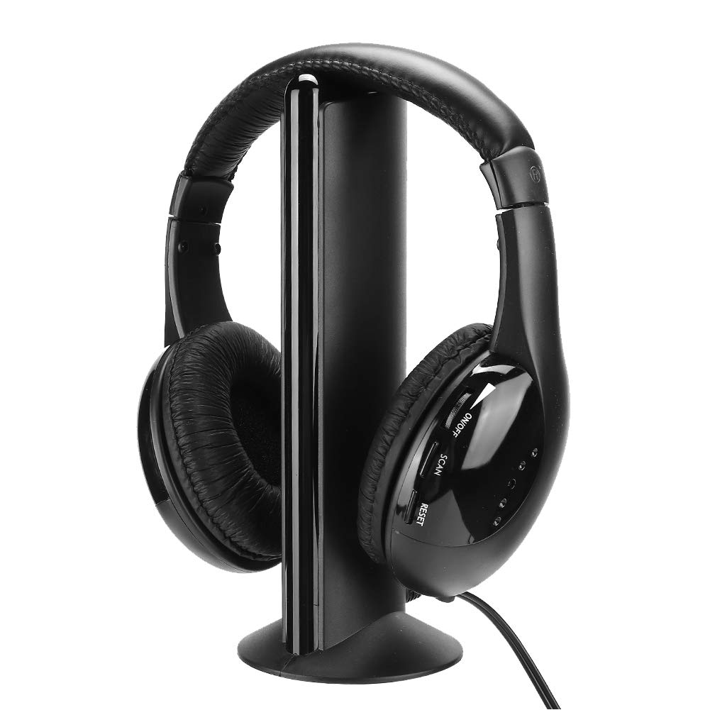 ASHATA Wireless Headphones for TV Watching with Transmitter Dock, 3.5mm Stereo Over Ear FM Headphones with Mic, for TV, PC, DVD, VCD, stereo, MP3, etc