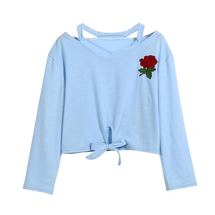 Amlaiworld Sweatshirts Sch?ne Rose Stickerei locker Damen Sweatshirts Blumen kurz warm weich Herbst Langarmshirts Sommer Stra