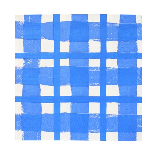 Talking Tables 20 x Blue Gingham Disposable Napkins, Recycled Checkered Paper Serviettes for Picnics & Al Fresco Summer Dining Eco-Friendly for Birthday Easter, Weddings, BBQ, Decoupage 3ply 33cm
