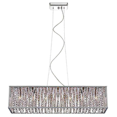 7-Light Chrome with Woven Laser Cut Crystal Shade Rectangular Pendant