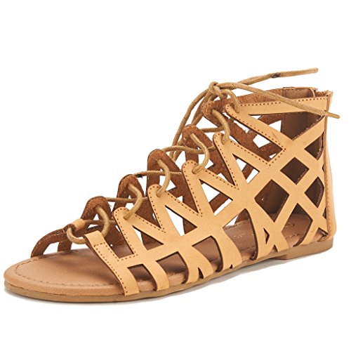 DREAM PAIRS Women s Miller Tan Ankle Strap Gladiator Flat Sandals - 7 M US