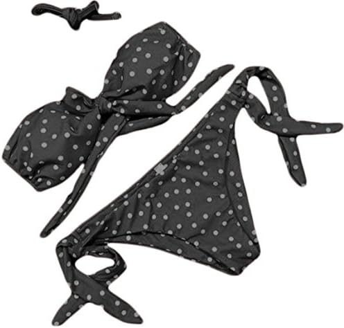 GH Women's Strapless Tie Side Printed Basic Bowknot Bikini Sets Black L