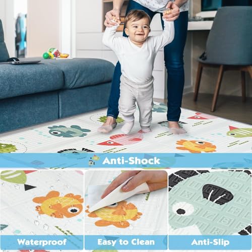Baby Play Mat, 180 * 160 CM Foldable Baby Play Mat, Waterproof Foam Floor Baby Crawling Mat, Portable Baby Playmat for Infants, Toddler, Kids, Indoor Outdoor Use
