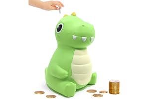 Mollywen Dinosaur Piggy Bank, Cute Piggy Bank for Kids Boys Girls, Unbreakable Plastic Money Coin Bank with DIY Alphabet Stic
