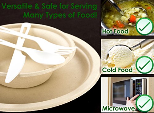 Biodegradable, Plant-Based, Tree Free, Disposable Bowls 100 Pack. Sturdy, Gluten Free Wheatstraw Fiber is Certified Compostable, Eco-Friendly, Microwavable and Safe for Hot and Cold Foods - Thumbnail 2