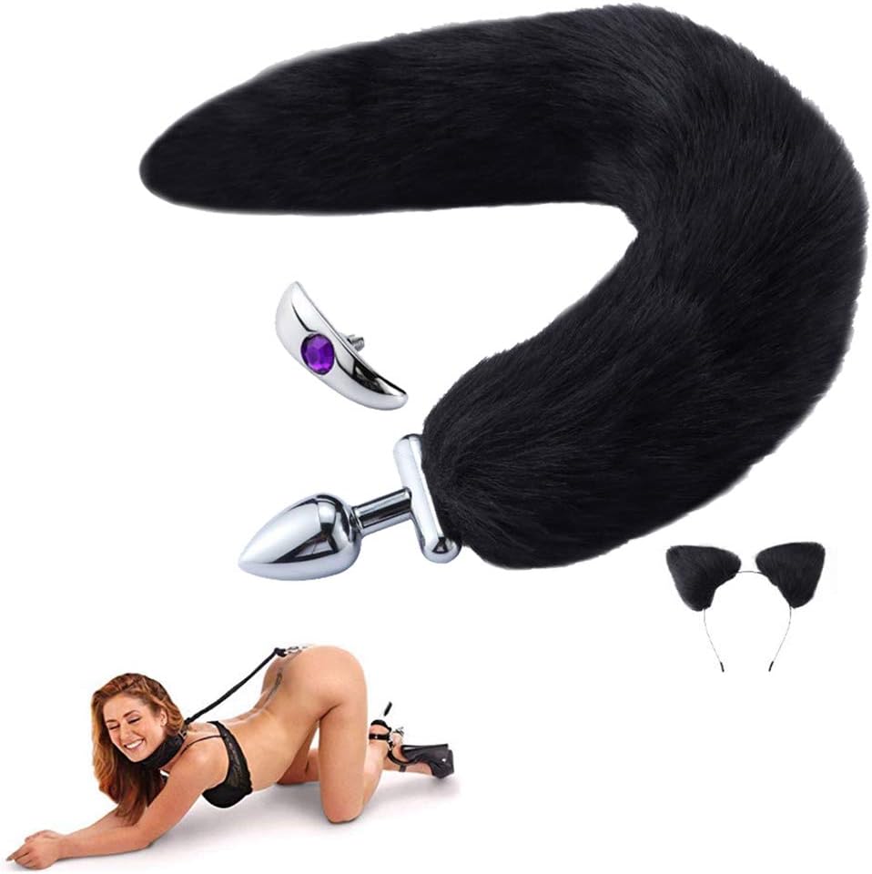 Anales Trainer Toys for Beginner Stainless Steel Anales Sexx Toys - Adult Wearable Health Fox Tail Amal Plug for Women&Couple Game Black by Zacer