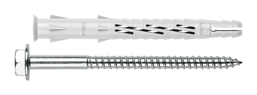 Index Fixing Systems t-nux E – Pack of 8 High Performance Universal Wall Plugs, Nylon Hexagonal Head Screw (Coating), VTNUXE08080_