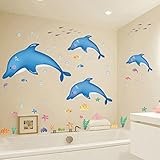 LUCKKYY(TM)Dolphin Jump Ocean Pattern Lovely Waterproof Wall Decals Removable PVC DIY Wall Stickers Animal Decorations For Nursery Kids Room Living Room