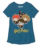 Harry Potter Youth Girls Fashion Top Hogwarts Stars Blue Green (Large)