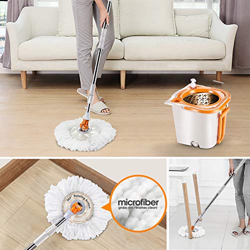 MASTERTOP Spin Mop Bucket System with Wringer Set Floor Mop Stainless