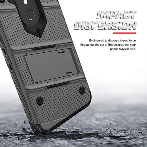 ZIZO Bolt Series Alcatel Onyx Case Military Grade Drop Tested with Full Glass Screen Protector Holster and Kickstand MetalGray Black - Thumbnail 5