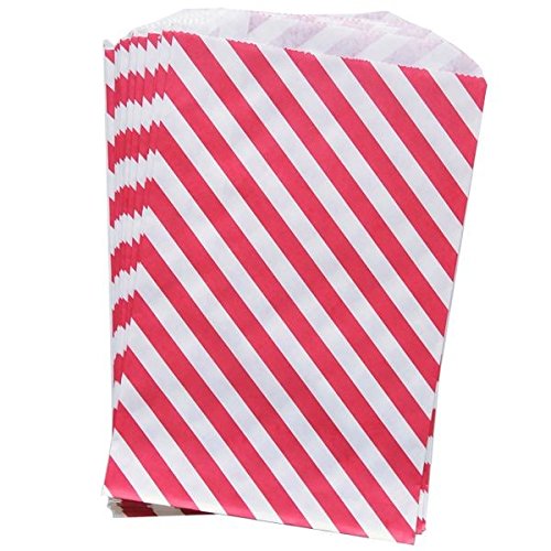 Red Diagonal Stripes on White Bigger Bitty Flat Paper Bags 6 1/4 X 9 1/4 Inches Set of 25 Bags