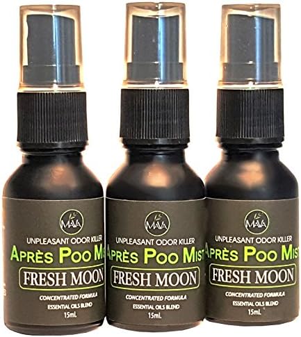 Toilet Poo Spray, Après Poo Mist, Travel Size Kit pack of 3( car, gym bag, school, pocket) Citrus Scent Fresh Moon,100% Pure Cold Pressed Essential Oils Blend, 300 uses, Discreet, Made in USA