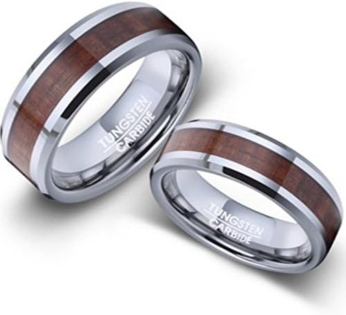 Men and Women's Tungsten and Koa Wood Wedding Rings 5mm Size 6