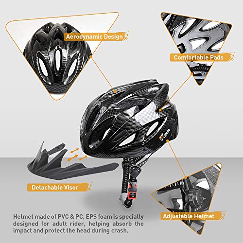 JBM 7 Pieces Protective Gear Set - Bike Helmet for Adult Knee&Elbow Pads and Wrist Guards, Adjustable Cycling Helmet with Visor Safety Pad Set Outdoor Sports Protective Gear Set (Black, Adult)