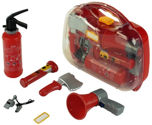 Theo Klein 8982 Fire Fighter Henry Feuerwehr-Koffer | Feuerlöscher mit Spritzfunktion | Inkl. Taschenlampe und Feuerwehr-Zubehör | Spielzeug für Kinder ab 3 Jahren – Bild 3