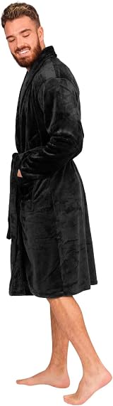 Adore Home Men's Soft Flannel Fleece Bathrobe Shawl Black S-M view 6