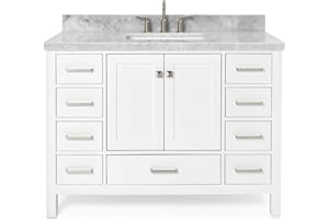 ARIEL Cambridge 49" White Bathroom Vanity with Sink, 1.5" Edge Italian Carrara Marble Countertop & Backsplash, Rectangular Sink, 2 Soft Closing Doors, 9 Full Extension Dovetail Drawers, Brushed Nickel