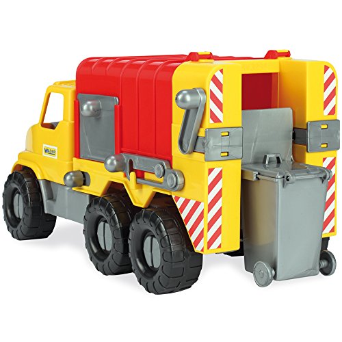 Wader Müllwagen mit Abnehmbarer Tonne, wetterfest und stabil, Made in EU || 46 cm Spielzeug LKW Spielzeugauto Sandfahrzeug Strandspielzeug