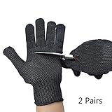 Healthcom 2 Pair Cut Resistant Gloves Anti-Vibration Gloves Heat Resistant Kint Safety Work Gloves High Performance Level 5 Protection, Food Grade,Black