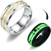 FORUBUS Luminous Ring, Heartbeat Pattern Rings Glow in the Dark, Creative Rings for Couple Valentine's Day Party Night Memorial Jewelry