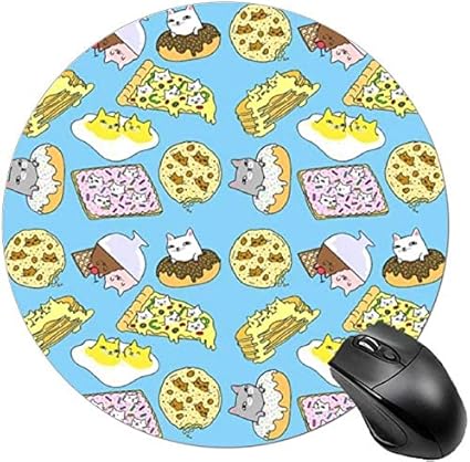 Amazon 女性用丸型マウスパッドミニマウスマットラップトップマウスパッド猫の形状 食品中の猫 文房具 オフィス用品 文房具 オフィス用品