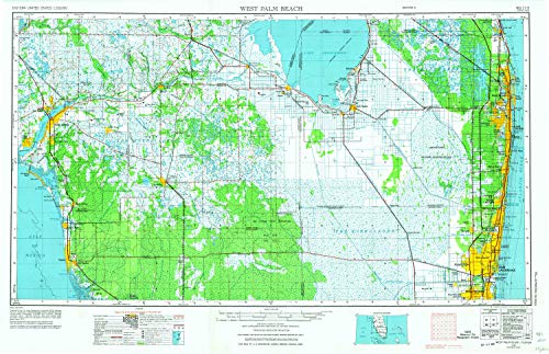 YellowMaps West Palm Beach FL topo map, 1:250000 Scale, 1 X 2 Degree, Historical, 1956, Updated 1974, 22 x 34 in