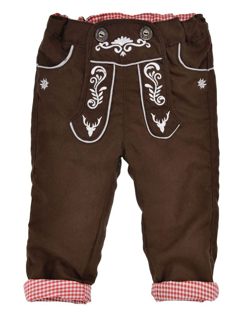 Baby Costume Running Trousers Lined in Lederhosen Look Costume Fashion for Babies and Toddlers, brown, 62 cm