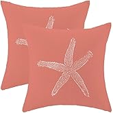 AEIOAE Coastal Coral Pillow Covers 18 X 18 Inch Set of 2, Starfish Beach Nautical Throw Pillow Covers Outdoor Summer Farmhouse Pillowcase Linen Nautical Decor for Sofa Couch Home Bedroom Decor