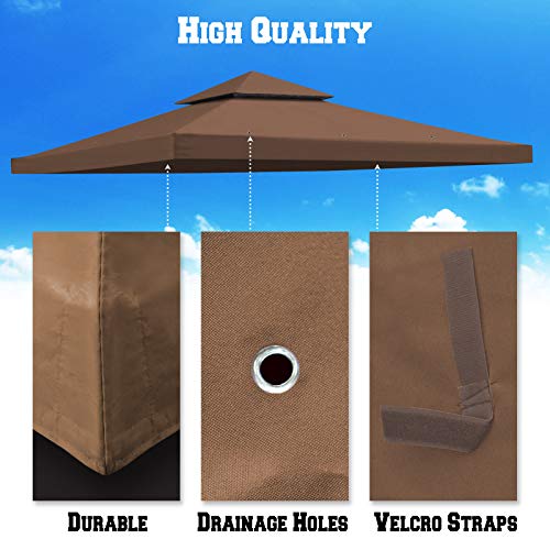 BenefitUSA Replacement Canopy Top Cover for 10'X10' Gazebo Polyester Double Tiers for Outdoor Garden Patio Pavilion Sunshade (Brown) - Thumbnail 5