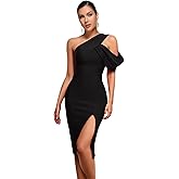 meilun One Shoulder Ruffle Wedding Guest Dress Slit Bandage Cocktail Dress Formal Party Gowns