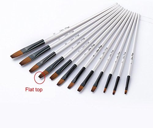 Paintbrushes Nylon Hair Wooden Handle Watercolor Paint Brush Pen Set for Learning Oil Acrylic Painting Art Paint Brushes Supplies 12pcs/set (Flat Top)