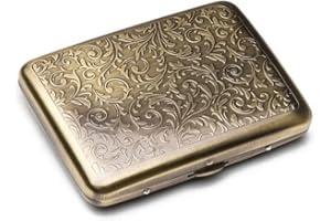 KASEBI Classic Metallic Silver Color Double Sided Cigarette Case for Regular and King Size Shorter Than 100's - Boteh Antique Brass