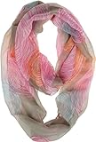 Vivian & Vincent Soft Light Weight Colorful Artistic Circles Print Sheer Infinity Scarf (Dark Khaki)