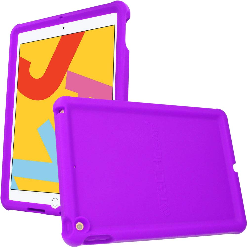 TECHGEAR Bumper Designed for Apple iPad 10.2" 2021 2020 2019, 9th / 8th / 7th Generation, Rugged Shockproof Soft Silicone Protective Easy Grip Anti-Slip Kids Proof Case with Screen Film [PURPLE]