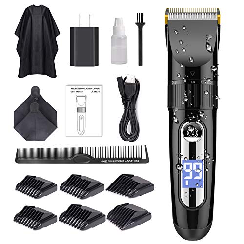 GOOLEEN Professional Hair Clippers for Men Cordless Hair Clipper Set Beard Trimmer Hair Trimmer IPX7 Waterproof USB Rechargeable Electric Hair Cutting Kit with Hairdressing Cape LCD Display