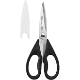 KitchenAid All Purpose Kitchen Shears with Protective Sheath Durable Stainless Steel Scissors, Dishwasher Safe, Soft Grip Comfort Handle, 8.72 Inch, Black