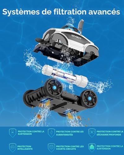 Robot de Piscine pour 130 Minutes D'utilisation, Aspirateur de Piscine Puissant, Double Moteur, évacuation Rapide de l'eau, Aspirateur pour Piscines Hors-Sol/extérieures Jusqu'à 100m²