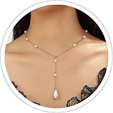 Pearl Necklace Gold Pearl Y Necklace Dainty Pearl Necklaces for Women Gold Beaded Necklaces Pearls Choker Chain Prom Wedding Bridal Bridesmaid Jewelry (Silver A)