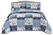 SLPR Pacific Coast 3-Piece Quilt Set - Queen Size with 2 Shams, Lightweight Quilted Bedspread, Blue and White Floral Patchwork Design, Soft All-Season Bedding for Farmhouse and Bohemian Decor