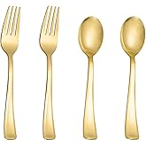 N9R 100PCS Gold Plastic Silverware, Heavy Duty Disposable Cutlery Set for Parties, Disposable Plastic Spoons and Forks Includes 50 Gold Spoons and 50 Forks for Weddings, Birthday, Dinners