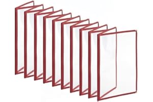 TrueCraftware- Set of 10 Maroon 8-1/2” x 11” Double Fold Restaurant Menu Covers 2 Page 4 View Crystal Clear Menu Folder Menu Sleeve Menu Book Holders for Bar Cafe Restaurant Book