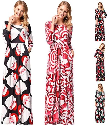CYMB Christmas Maxi Dress Santa Fashion Women Stocking Elastic High Waist Long Sleeve - 5# M