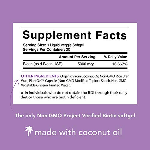 Biotin (5,000mcg) with Coconut Oil | Supports Healthy Hair, Skin & Nails in Biotin deficient Individuals | Non-GMO… - Image 3