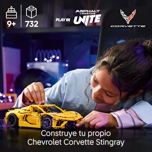 LEGO Technic Chevrolet Corvette Stingray Toy Sports Car Model Kit, veículo com portas e capô que abrem, decoração do quarto, presente para meninos e meninas 9 anos e mais velhos 42205