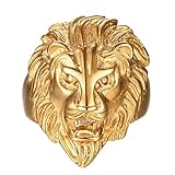 FANSING Jewelry Stainless Steel Gold Lion Head Ring Celtic Animal Rings for Mens Size 12