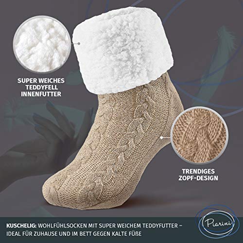 Piarini-1-Paar-Kuschelsocken-mit-ABS-Sohle-warme-Damen-Socken-Wintersocken-mit-Anti-Rutsch-Noppen-dicke-Haussocken